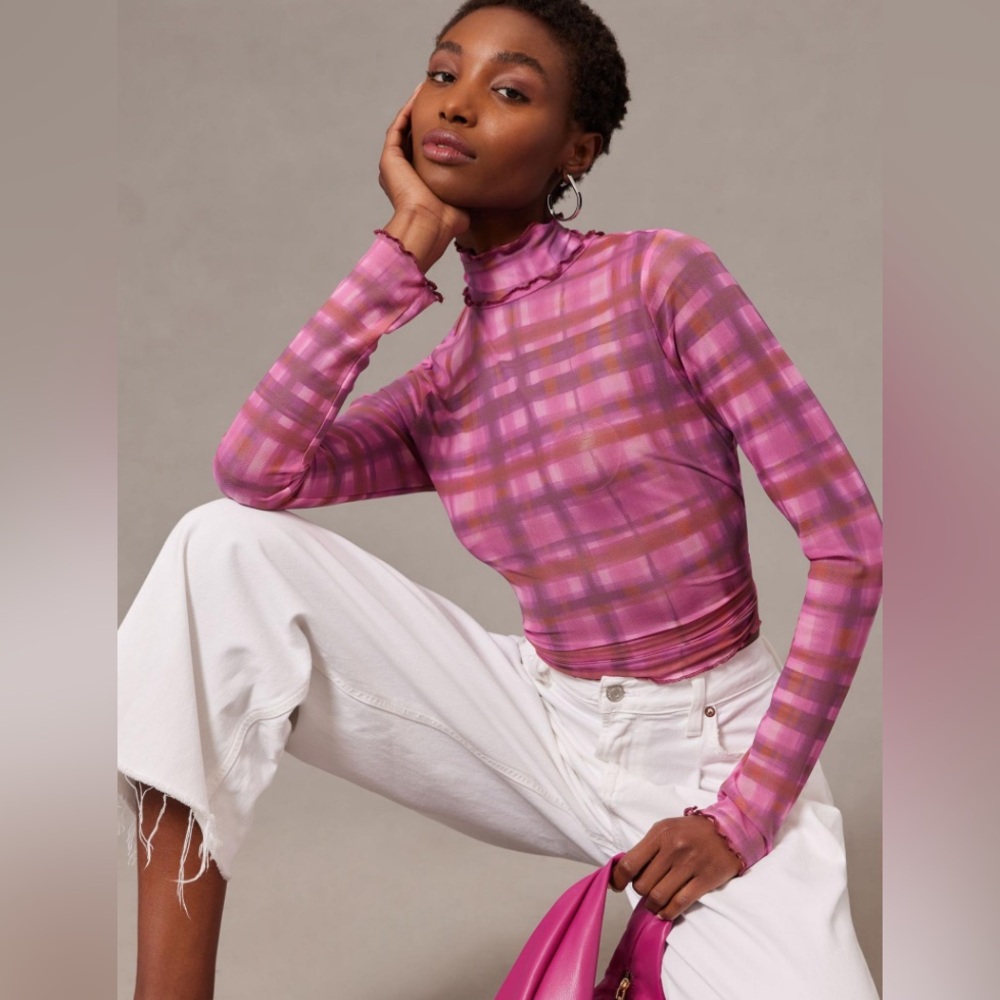 Anthropologie Pilcro Plaid Turtleneck Top NWT
